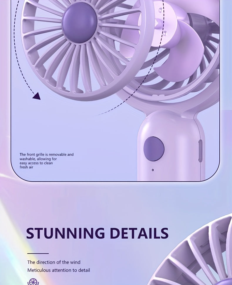 Rechargeable Handheld Fan 3-Pack in Pink, Purple and Black with Three Speeds, USB-C Charging and Listed 180-Degree Adjustment for Travel and Summer Outings
