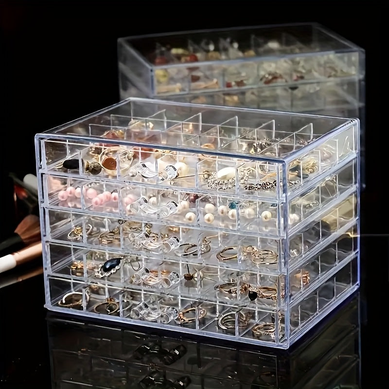 Three-Layer Jewelry Organizer with 72 Listed Compartments for Earrings, Rings and Small Accessories, Clear Storage Design with Optional Blank Painting Template