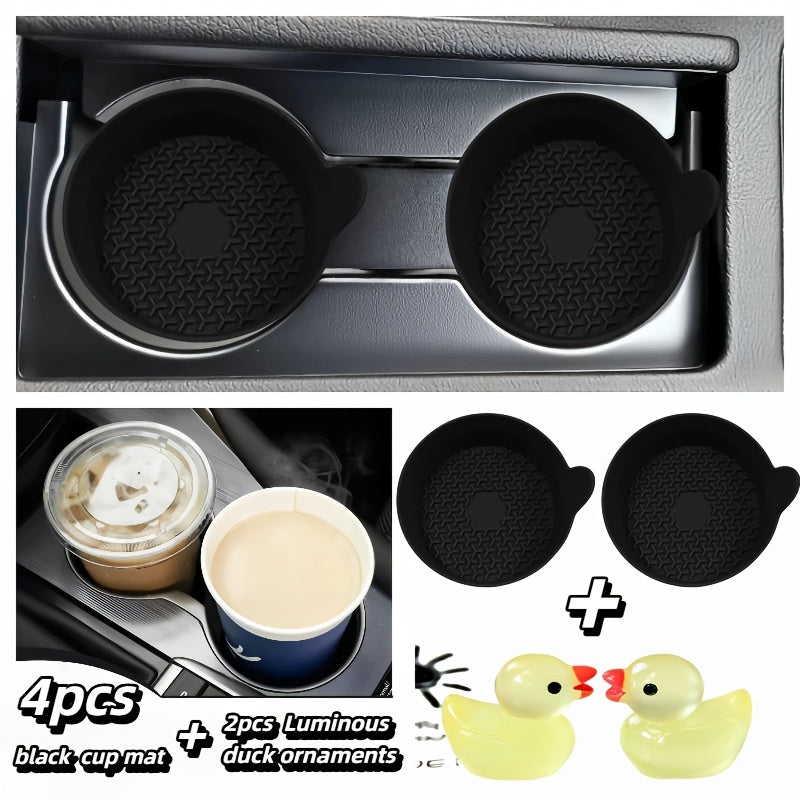 Silicone Car Cup Holder Coasters in Two- or Four-Piece Options, Anti-Slip Cup Mats with Multiple Colors and Selected Glow-in-the-Dark Accessory Bundles