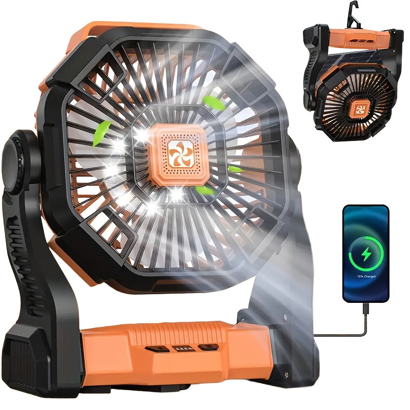 LED Lantern Camping Fan with Hook, Portable 3-in-1 USB Powered Desk Fan with Listed 20000mAh Capacity for Picnics, Indoor Use and Power Outages