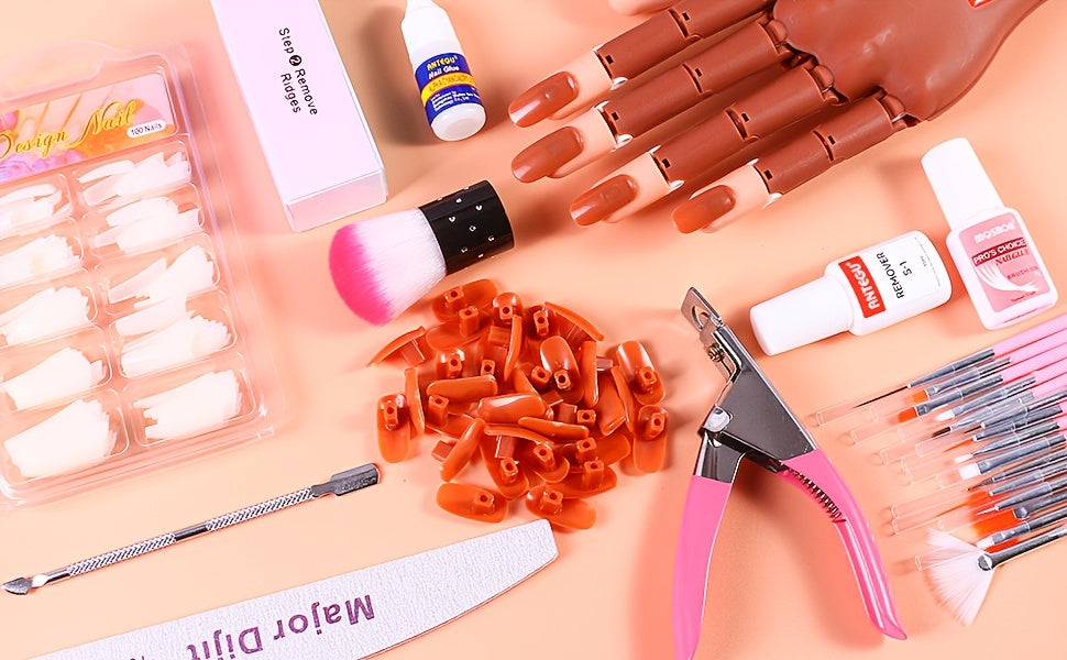 Flexible Nail Practice Hand for Acrylic Nail Training, Pink Hand Mold or Hand Model Set Options with Source-Listed Glue and Over-300g Weight Wording