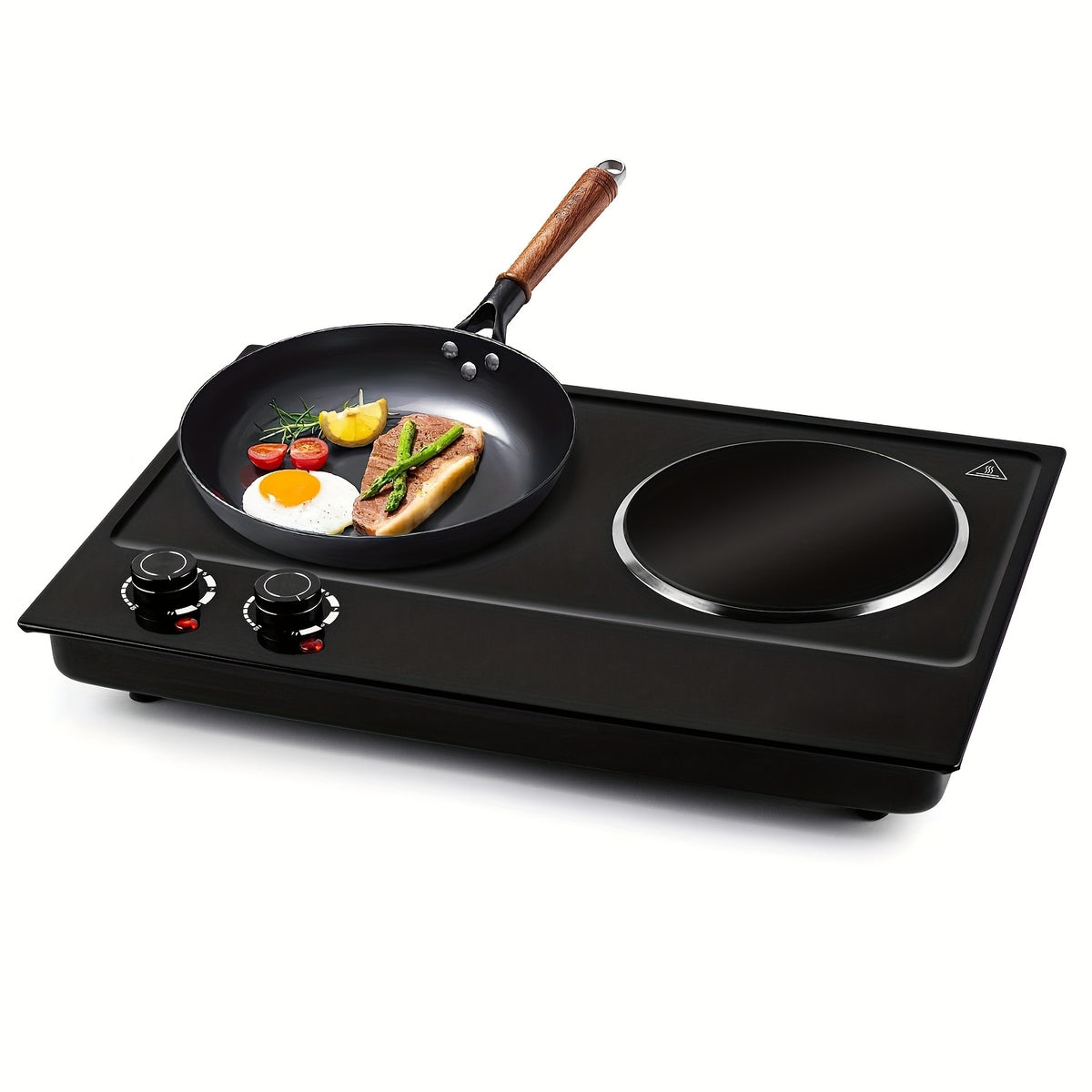 Electric Infrared Hot Plate by COKLAI with Listed 1800W Power, Double Burners and Dual Temperature Control in Black or Silvery for Countertop Cooking