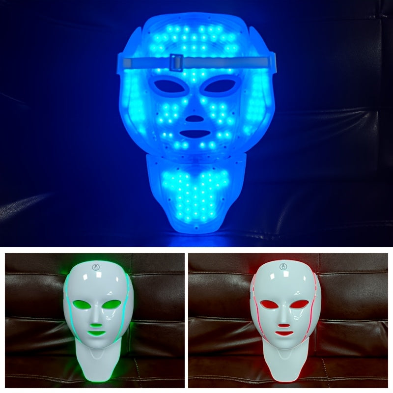 Seven-Color Facial Mask Device with USB Charging, White Face and Neck Beauty Care Instrument for At-Home Skincare Routines and Thoughtful Gifts