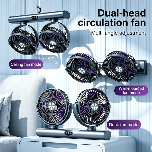 USB Fan with Night Light and Multi-Angle Airflow, 3-Speed Portable Fan for Ceiling, Wall or Desktop Placement in Grey or Off White for Bedroom and Dorm