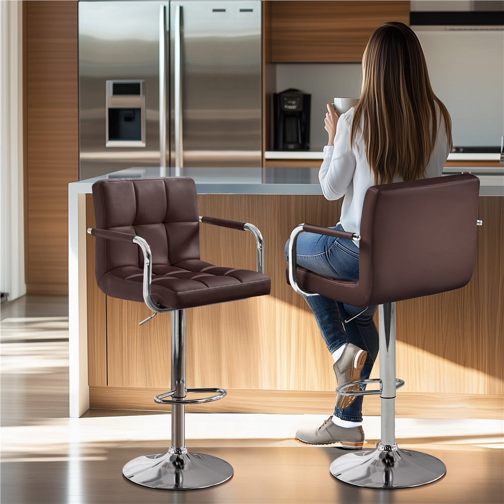 PU Leather Bar Stools Set of 2 by Costoffs, Adjustable Height and 360-Degree Swivel Seats with Backrests, Footrests and Steel Bases for Kitchen Islands