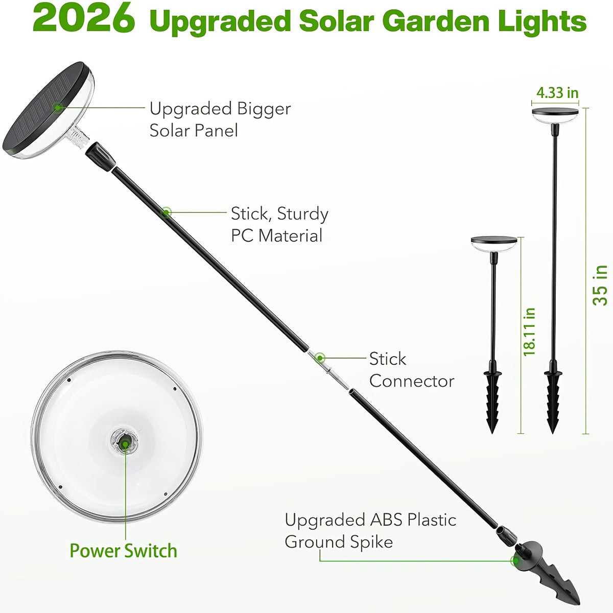 Tall Solar Pathway Lights with Automatic On-Off, Listed 31-Inch Height and 40-Lumen Output, Garden Lighting Pack Options for Yard, Patio and Lawn Decor