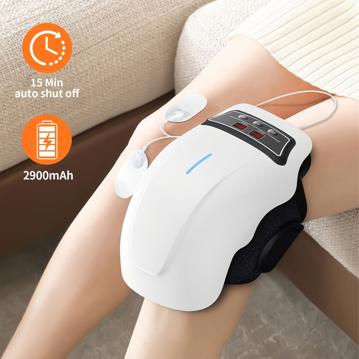 Knee Massager with Heat, MASSTECK Cordless HX01-WHITE with 9 Heating Modes, 9 Vibration Speeds and Adjustable Straps for Adult Personal Comfort