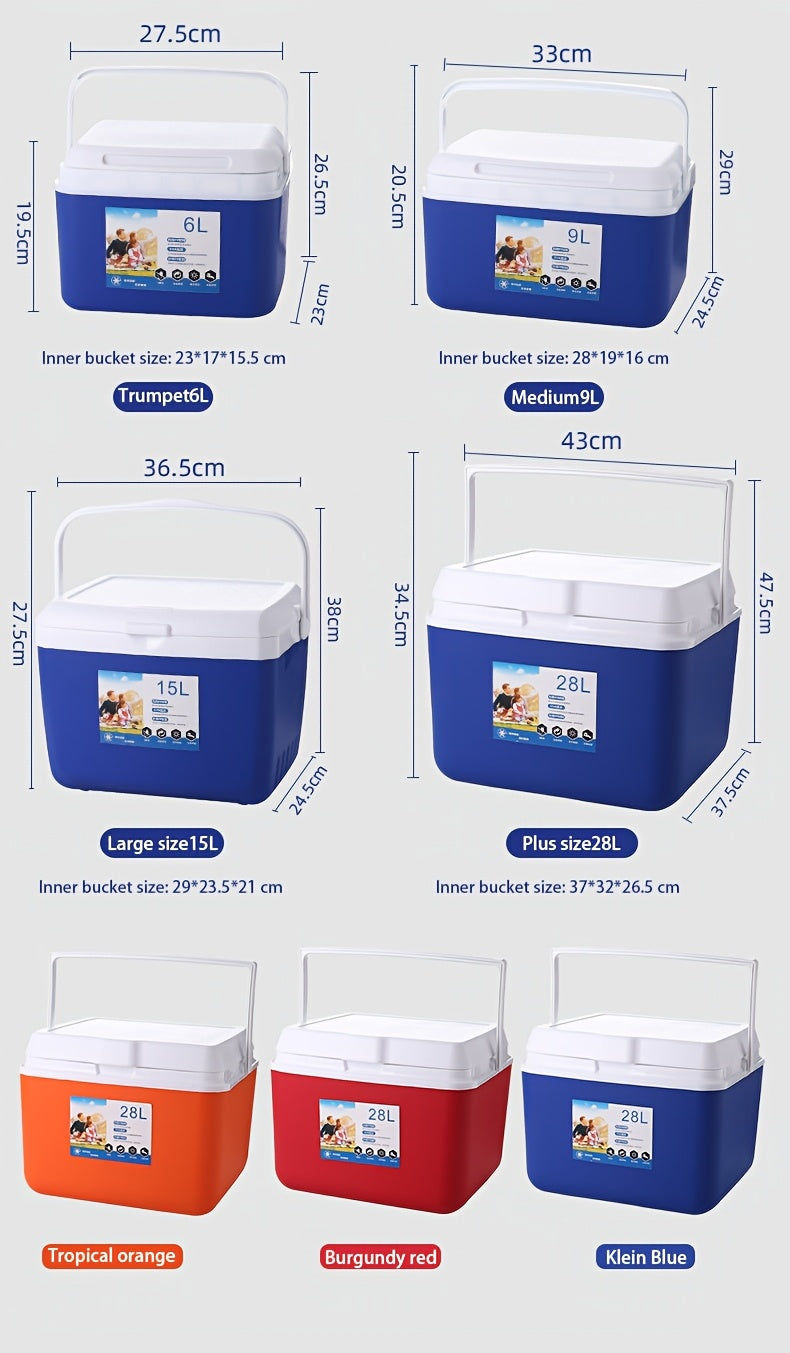 Camping Insulated Cooler Bucket with Ice Plate and Five Cooling Pack or Bag Options, 1.59 to 7.4gal Capacity Choices in Orange, Blue or Red for Outdoor Trips