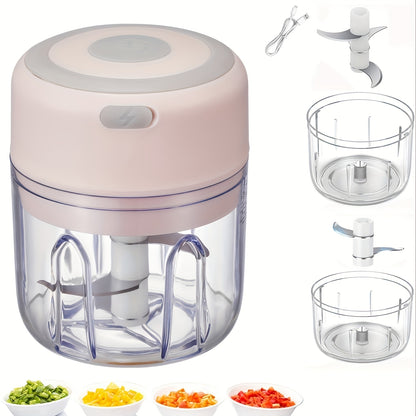 Cordless Mini Garlic Chopper, USB Electric Food Prep Tool with 500ml, 8.45oz Three-Blade and Set Options in White, Green or Pink for Small Kitchen Tasks