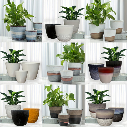 Modern Round Planter Set, Three PolyStone Plant Pots with Listed Polymer Finish in Mixed 4/5/6 Inch or 6.5 Inch Style Options for Indoor and Outdoor Home Decor
