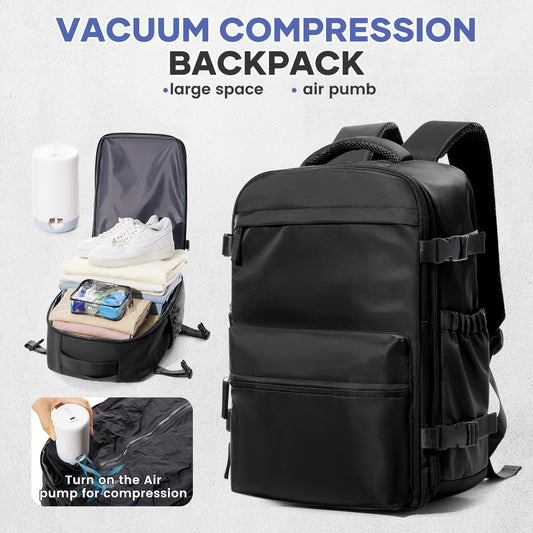 Vacuum Travel Backpack with Included Pump and Listed Compression Storage Design, Five Bag Option Labels for Organized Clothing Packing, Weekend Trips and Travel