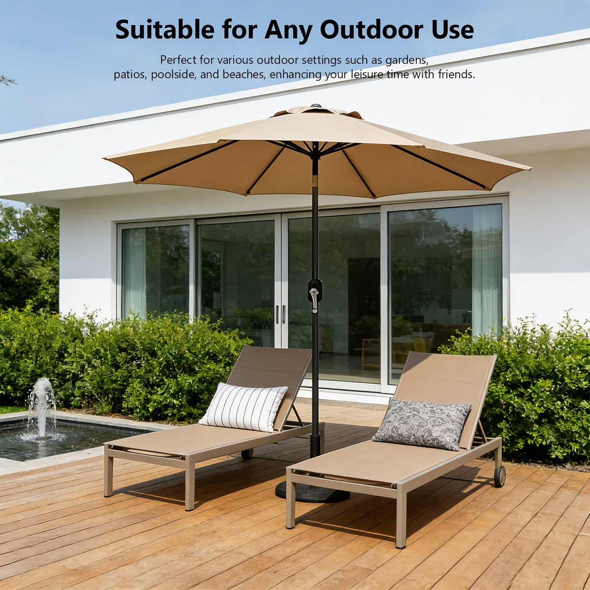 9ft Market Patio Umbrella with Six Ribs, Outdoor Sun Shade in Red, Khaki or Yellow for Garden Seating, Balcony, Deck and Poolside Relaxation