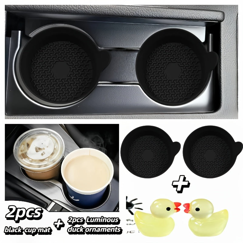 Silicone Car Cup Holder Coasters in Two- or Four-Piece Options, Anti-Slip Cup Mats with Multiple Colors and Selected Glow-in-the-Dark Accessory Bundles