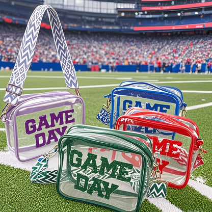 Clear Crossbody Bag with Listed PVC Transparent Body and Eight Color Options for Game Day Outfits, Concert Visits, Sports Events and Tailgating Plans