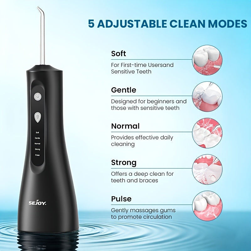 Cordless Water Flosser, Portable Dental Oral Irrigator with 5 Cleaning Modes & 5 Jet Tips, Rechargeable Water Teeth Cleaner for Home and Travel, Gum Care, Christmas Gifts
