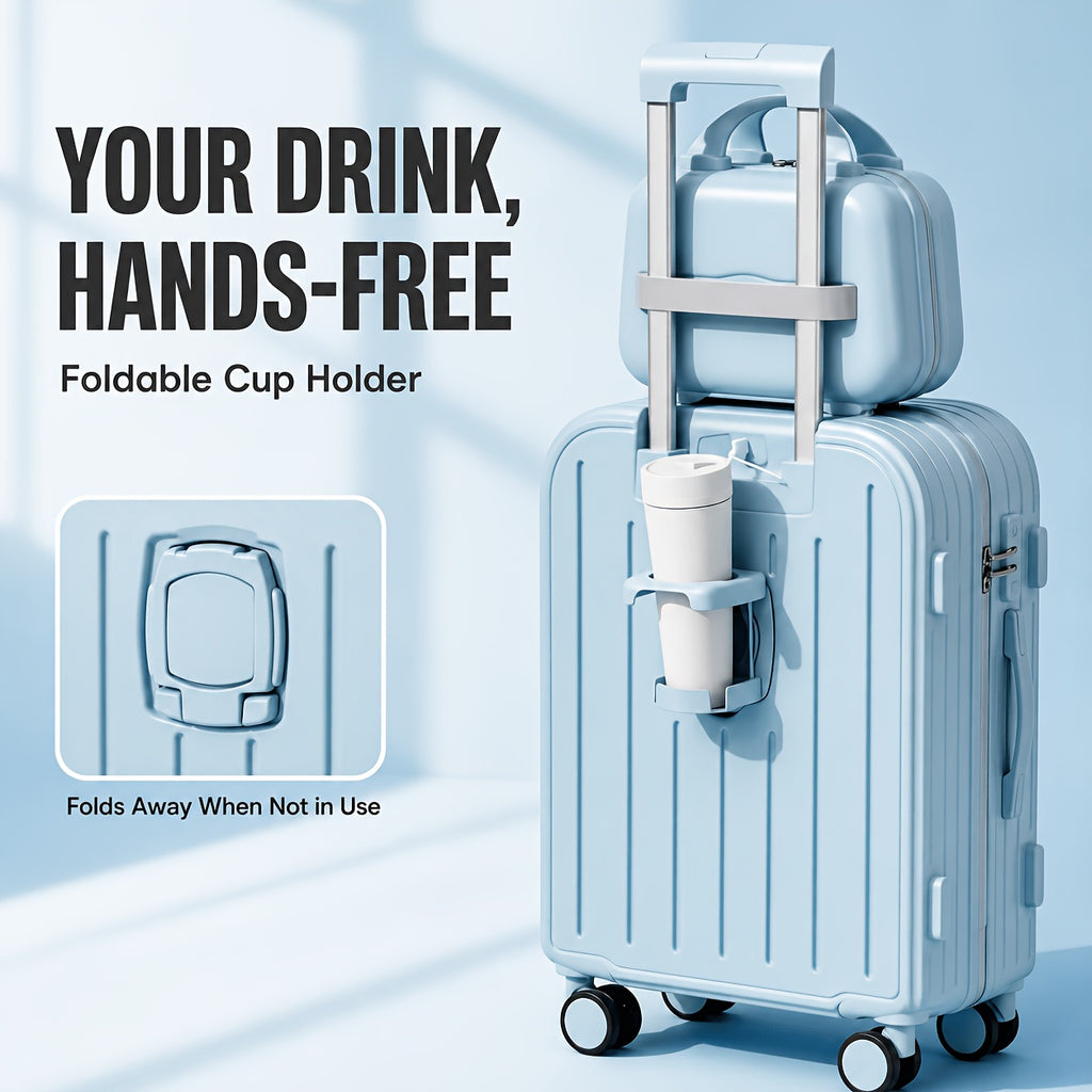 Hard-Shell Trolley Luggage with Zipper Closure and Solid-Color Design, Listed 20-Inch Pink, White, Yellow or Blue Set Labels and Dark Grey Single-Case Option