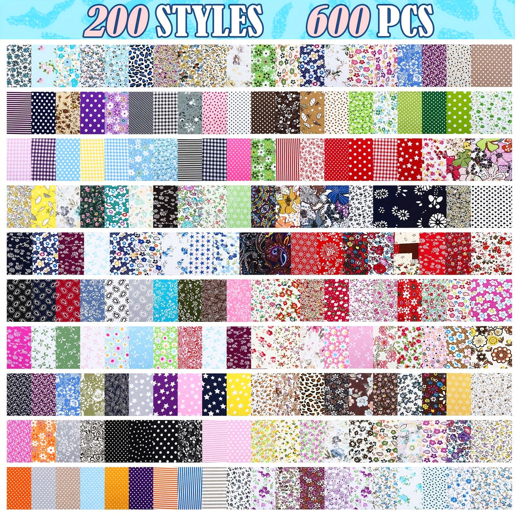 Cotton Quilting Fabric Squares, 600-Piece Precut 4 x 4 Inch Floral Patchwork Bundle in Mixed Colors for DIY Sewing, Quilt Blocks, Crafts and Clothing Accessories