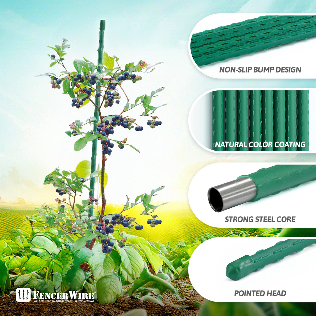 Metal Plant Support Stakes 25-Pack by CAPHAUS, Plastic-Coated Ridged Garden Poles in 3 to 7 Foot Options for Tomatoes, Beans, Cucumbers and Potted Plants