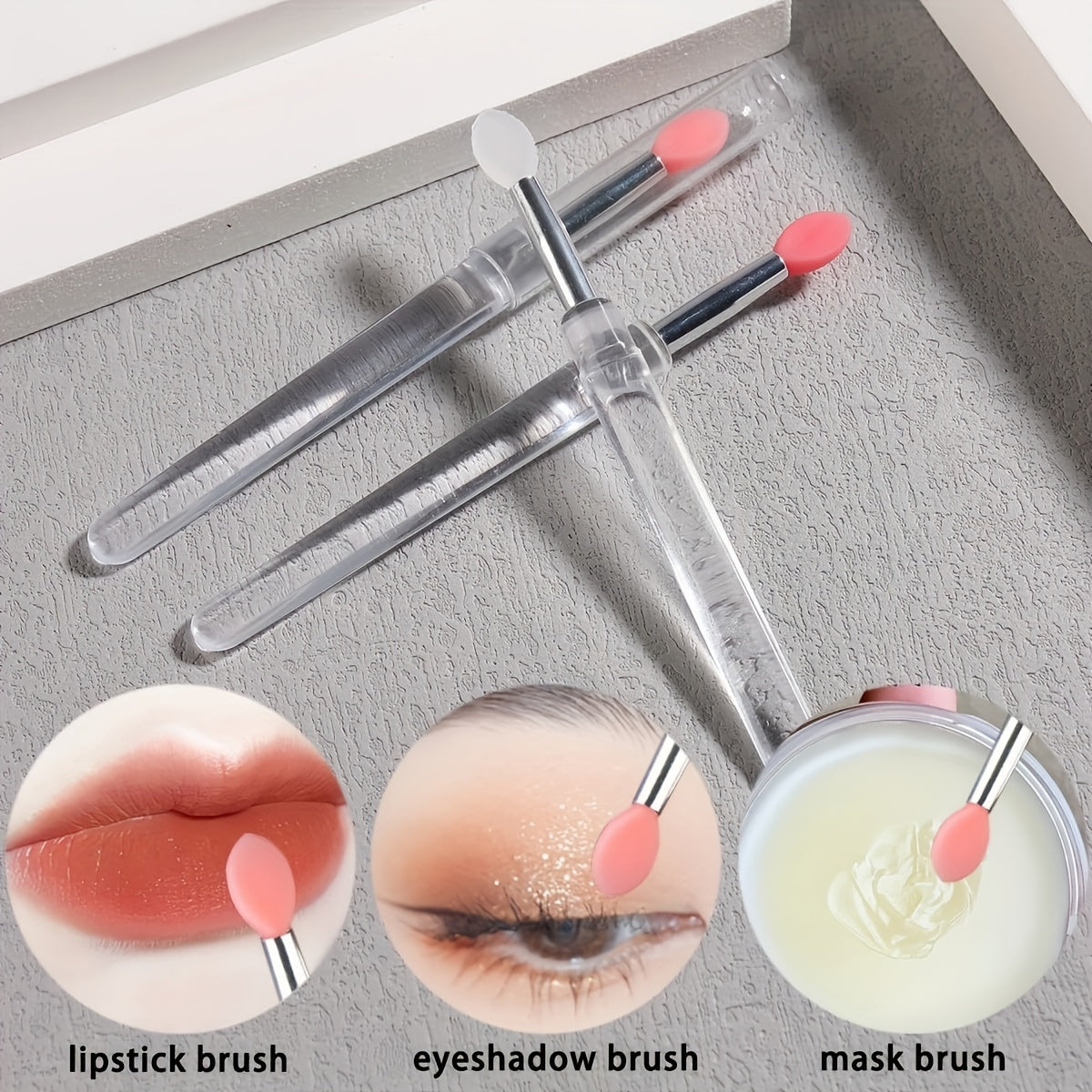 Silicone Nail Brush Set of Five with Listed Glitter Powder, Eyeshadow and Lip Application Uses, White, Pink or Red Options for Nail Art and Makeup Routines