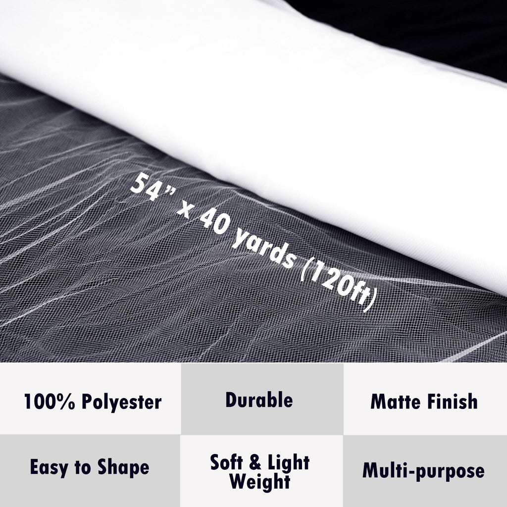 Tulle Fabric Roll with Listed 54-Inch Width and 40-Yard Length, Eighteen Color Options for DIY Tutu Skirts, Wedding Decorations and Creative Craft Projects