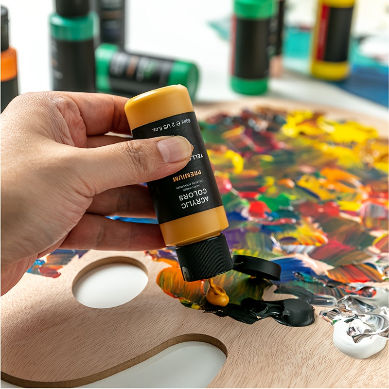 Thick Acrylic Paint Set by Fantastory, 24 Vibrant Colors in Listed 2oz/60ml Sizes with 12 Brushes for Canvas, Wood, Rock, Glass and Ceramic Craft Projects
