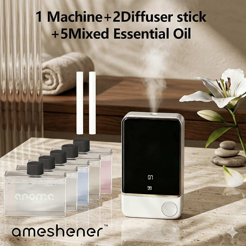 S6 Aroma Diffuser Package Options with Listed 1800mAh Battery, Seven-Speed Control and Digital Display, Essential Oil Set or Machine with Diffusion Rod Labels