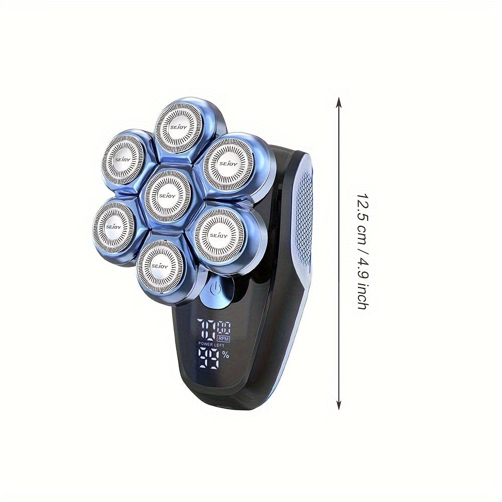 Sejoy Electric Head Shaver for Bald Men, 5-in-1 Rotary Grooming Kit with 7D Floating Heads, LED Display and 3 Speeds, Rechargeable Skull Shaver for Daily Shaving at Home, Perfect Gift for Men