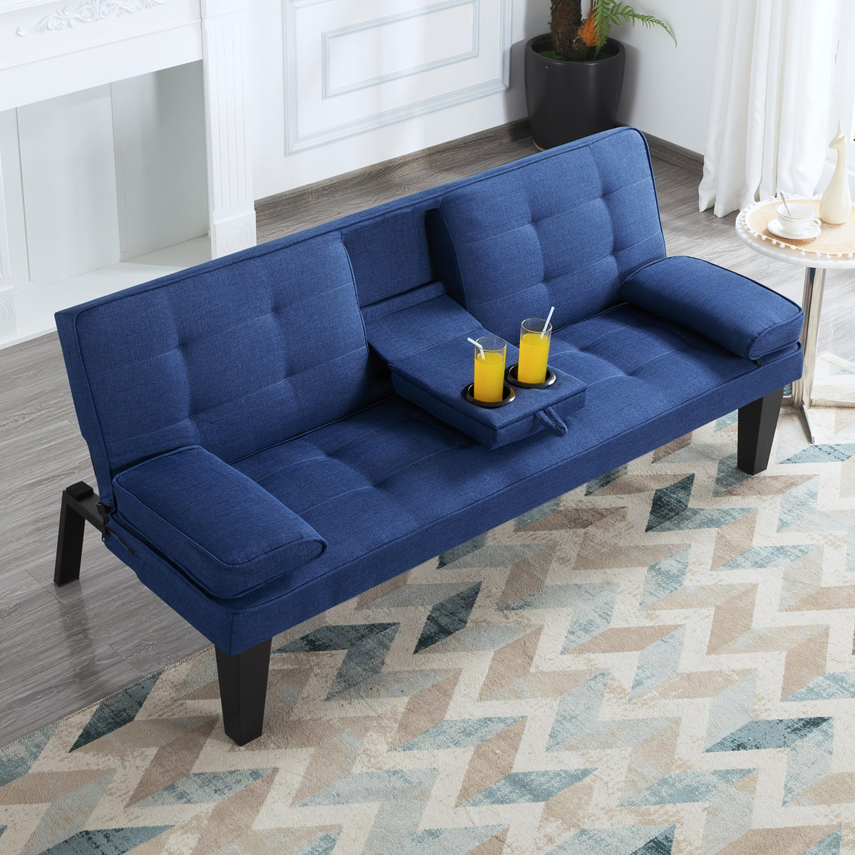 Foldable Sofa Bed with Frame and Fabric Upholstery, Gray Black or Blue Convertible Seating for Apartment Living Rooms, Dorms and Studio Furniture Layouts