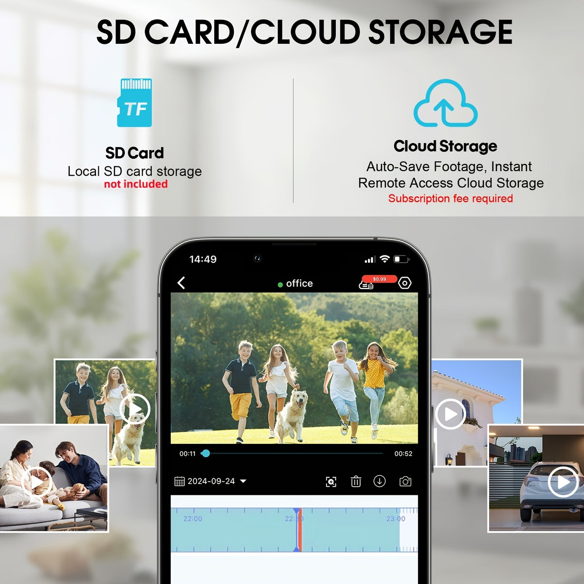Three-Screen Dual-Lens WiFi Security Camera with Wired DC Power, O-KAM Pro App, 355° Pan and 100° Tilt, Night Vision and Two-Way Audio in White or Grey