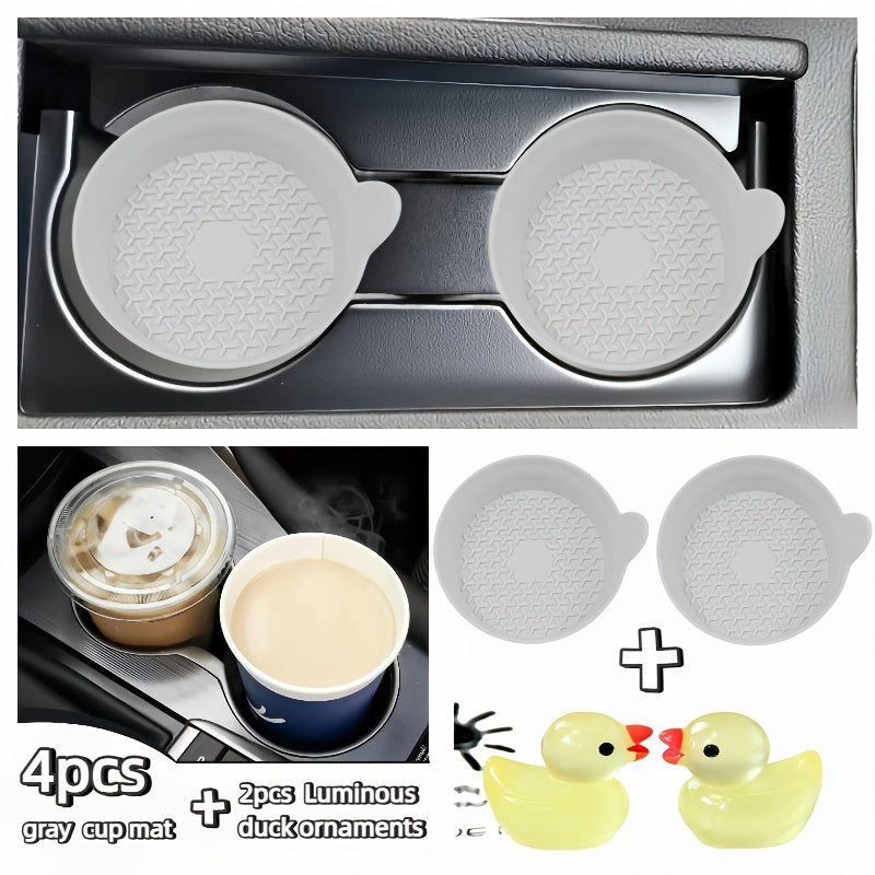 Silicone Car Cup Holder Coasters in Two- or Four-Piece Options, Anti-Slip Cup Mats with Multiple Colors and Selected Glow-in-the-Dark Accessory Bundles