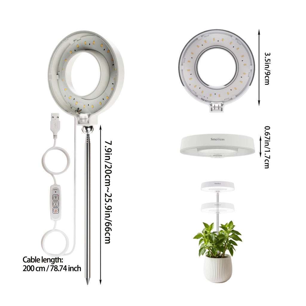 Full Spectrum Grow Light 3-Piece Set by Smeileas, Adjustable Brightness and Height with 3/6/9 Hour Auto On/Off Timer for Indoor Plant Care, White