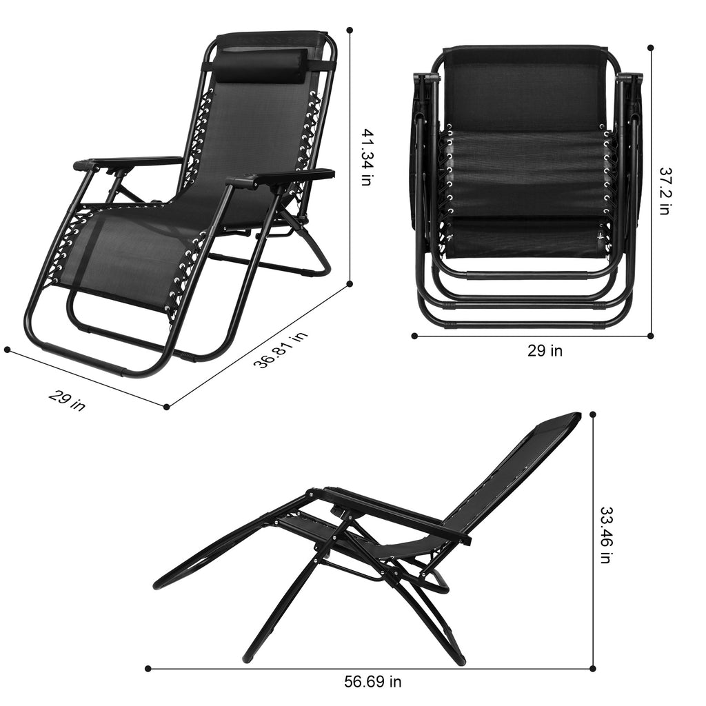 Portable Zero Gravity Lounge Chair with Adjustable Pillow, Single Folding Outdoor Recliner in Listed 26-Inch or 29-Inch Options for Patio, Beach and Camping Rest