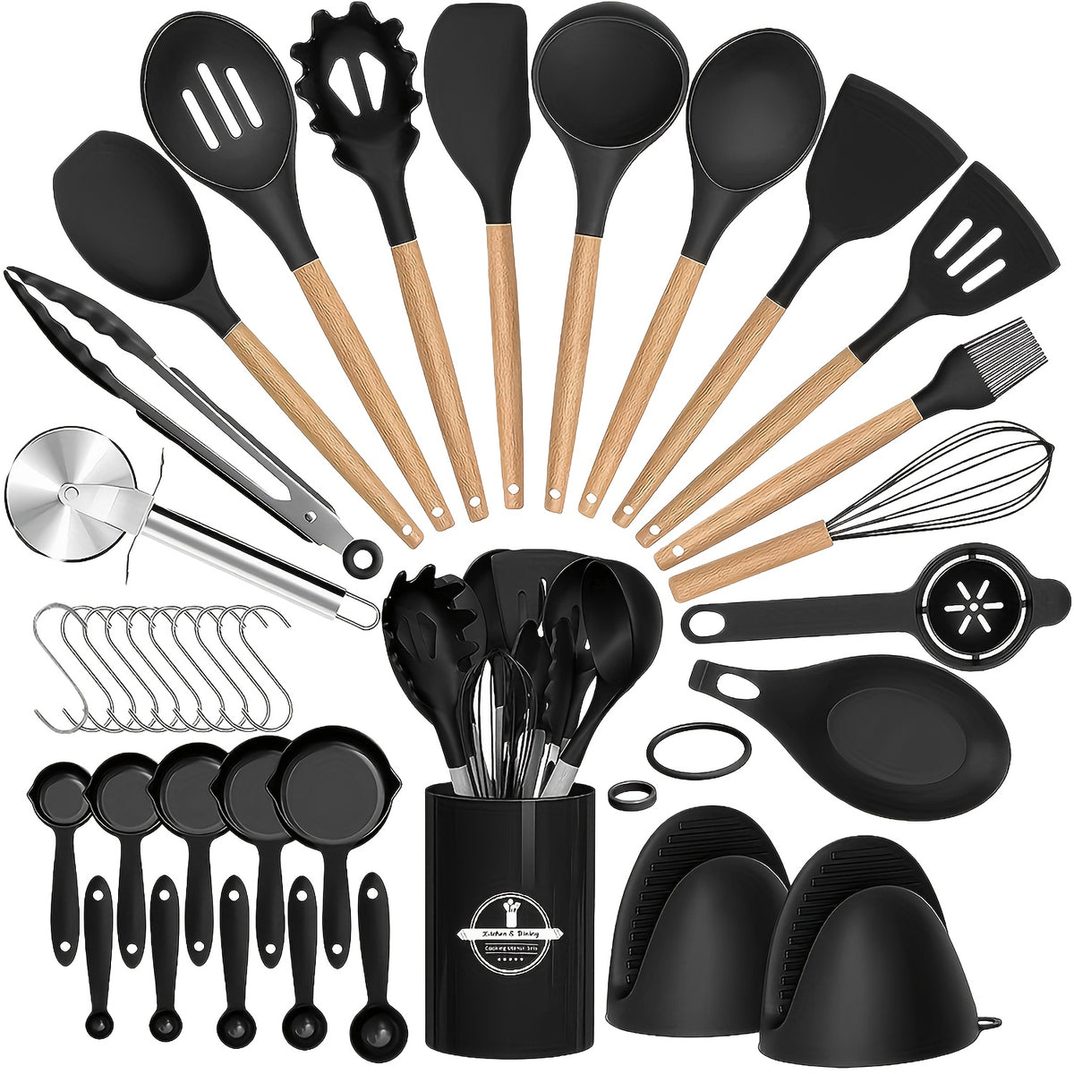 Silicone Cooking Utensil Set, 37 or 44-Piece Kitchen Tool Options in Five Colors for Beginner Cooks, Everyday Meal Preparation and Housewarming Gifts