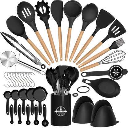 Silicone Cooking Utensil Set, 37 or 44-Piece Kitchen Tool Options in Five Colors for Beginner Cooks, Everyday Meal Preparation and Housewarming Gifts