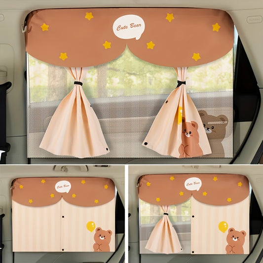 Magnetic Car Window Sunshade with Double-Layer Curtain Design, Side-Window Shade in Blue, Bear, Dinosaur or Unicorn Selections for Vehicle Travel Setups