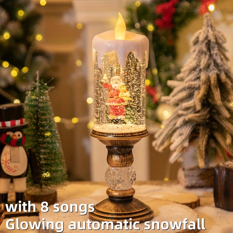 Musical Christmas Flameless Candle Lamp, Listed 11.4-Inch Decorative Light with Rotating Snowflake Feature in Santa Claus, Santa Hugging Bear or Snowman Designs