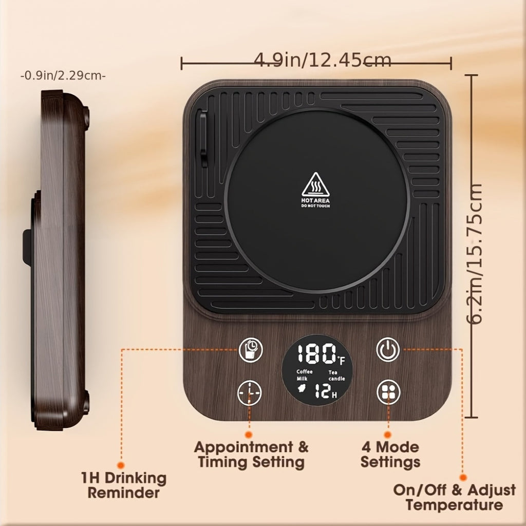 Coffee Mug Warmer with Hourly Drink Reminder, 9 Temperature Settings from 100-180°F, 4 Heating Modes, 1-12 Hour Timer and Auto Off for Desk Coffee and Tea