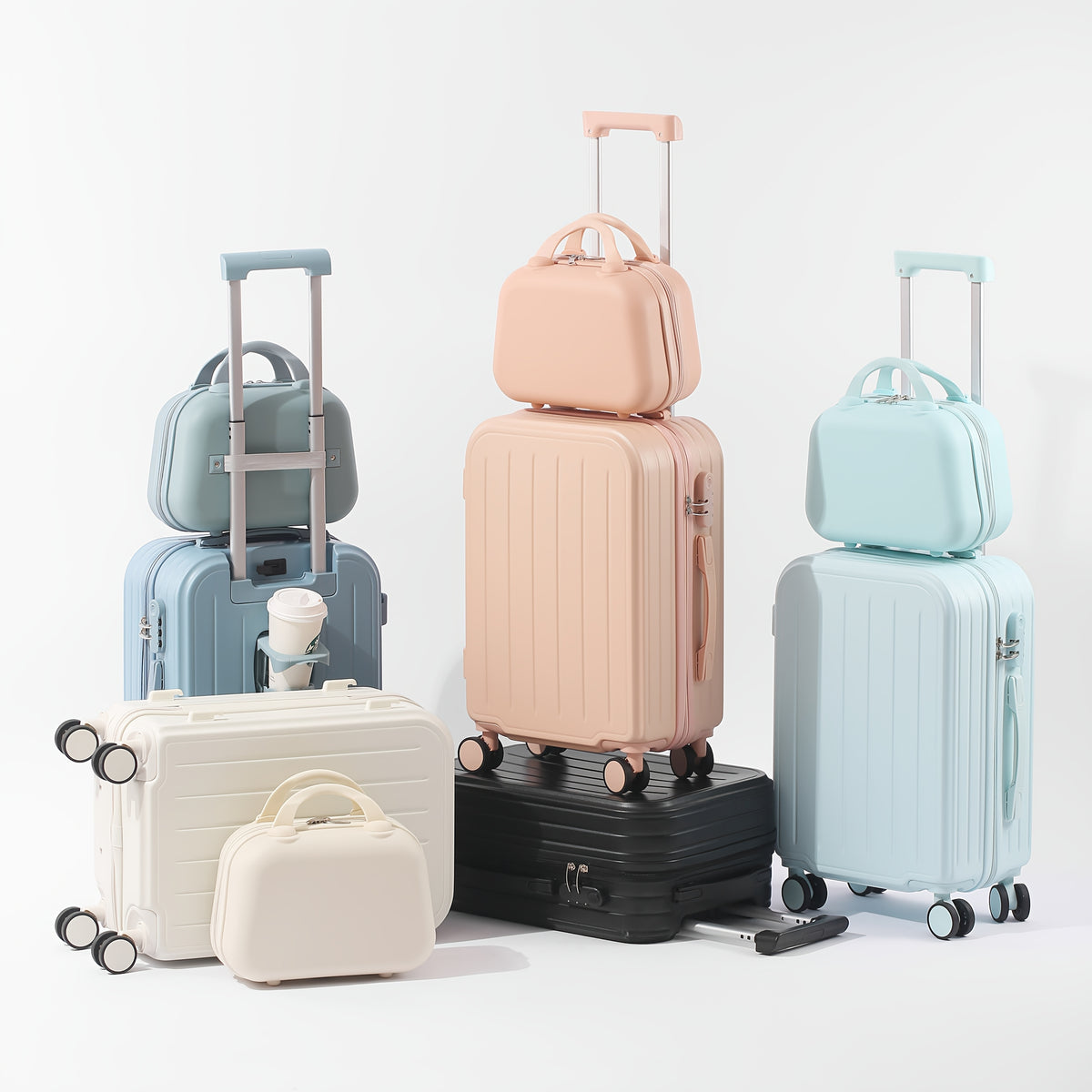 Hard-Shell Trolley Luggage with Zipper Closure and Solid-Color Design, Listed 20-Inch Pink, White, Yellow or Blue Set Labels and Dark Grey Single-Case Option