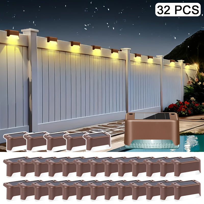 Solar Deck Accent Lights with Automatic Dusk-to-Dawn Switching, 16 or 32 Piece LED Packs in Black, White or Brown for Outdoor Steps, Fences and Patios
