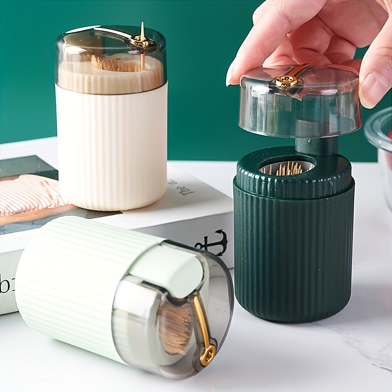 Press-Type Toothpick Dispenser for Kitchen Counters and Dining Tables, Household Storage Holder in Green, Beige, Dark Green or Red, Holder Only Without Toothpicks