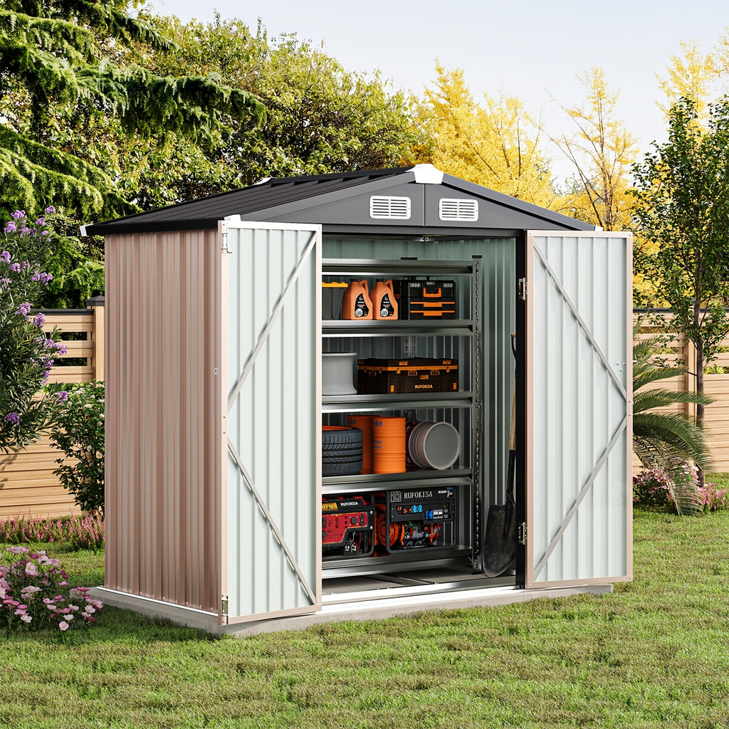 Metal Garden Storage Shed, 6 x 4 FT Class Outdoor Tool Building with Galvanized Steel Frame, Padlock-Ready Doors, Sloped Roof and Vents for Backyard Organization