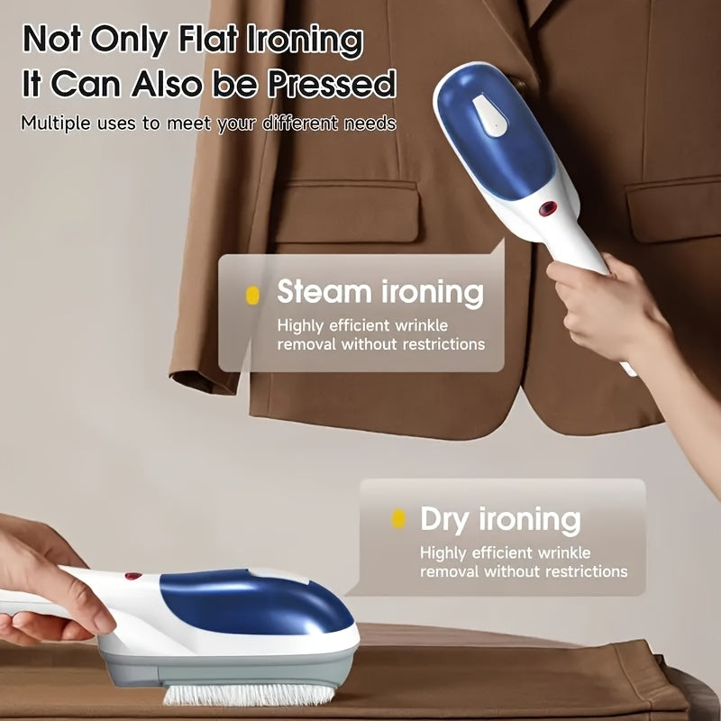 Green Handheld Steam Iron with Horizontal and Vertical Steaming and Dry Ironing, Portable Garment Wrinkle Care Tool for Home, Office and Travel