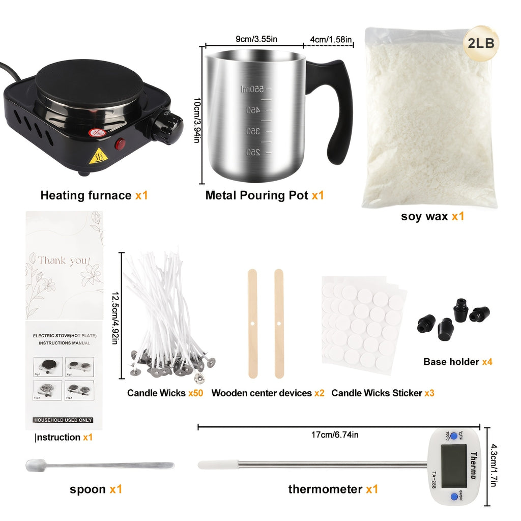 Candle Making Kit with Electric Heater, Listed 2lb Soy Wax, Stainless Steel Pouring Pot, Digital Thermometer and 50 Wicks for Adult DIY Candle Crafts