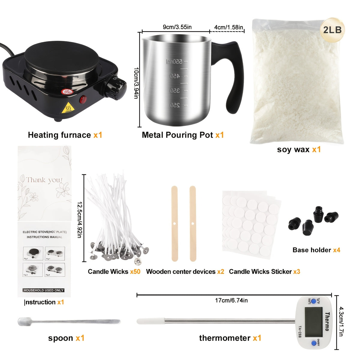 Candle Making Kit with Electric Heater, Listed 2lb Soy Wax, Stainless Steel Pouring Pot, Digital Thermometer and 50 Wicks for Adult DIY Candle Crafts