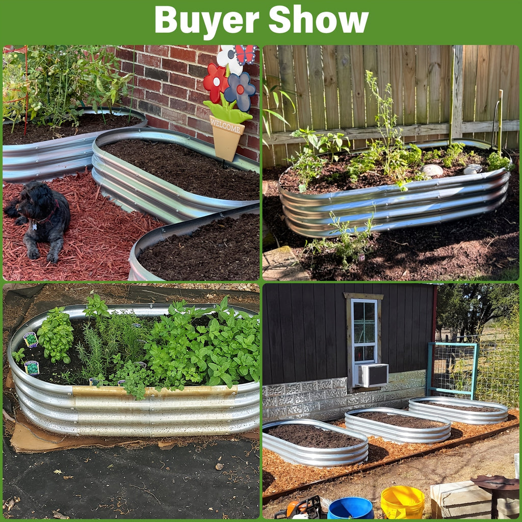Galvanized Vegetable Garden Bed Set with Oval Metal Planter Design, Outdoor Raised Planting Boxes in Single and Multipack Options for Backyard Gardening