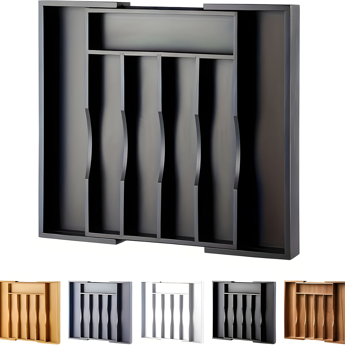 Expandable Silverware Drawer Organizer, BPA-Free Adjustable Plastic Cutlery Tray in Black or White for Kitchen Spoon, Fork and Knife Storage