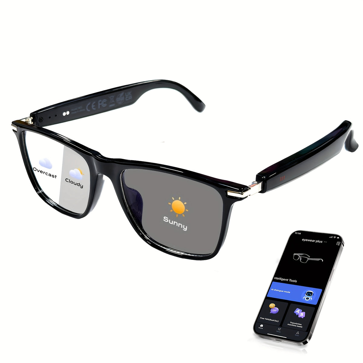 Audio Translation Glasses with Listed 160-Language Translation, GPT Chat, Music and Calls, Photochromic, Color-Changing and Anti-Blue Light Lens Options