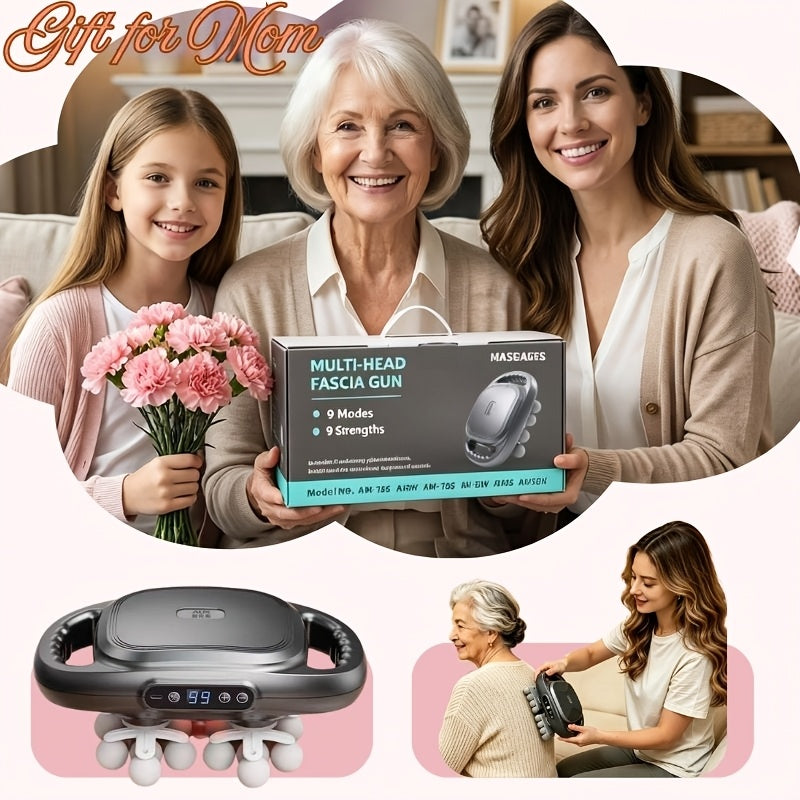 Multi-Node Massage Gun with Nine Intensity Levels and Nine Modes, Cordless Percussion Design in D-16 White, A-12 Gray or C-22 Gray Model Options
