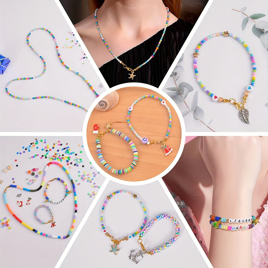 Clay Bead Bracelet Making Kit, 7200-Piece Colorful Soft Clay Bead Assortment in Two Boxes for DIY Jewelry, Custom Patterns and Handmade Gift Projects