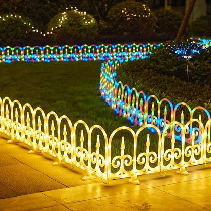 Outdoor Solar Fence Lights in Eight-Piece Packs, Warm Color, Multicolor or Red-Green Options with Listed Solar or USB Power for Patio and Holiday Decoration